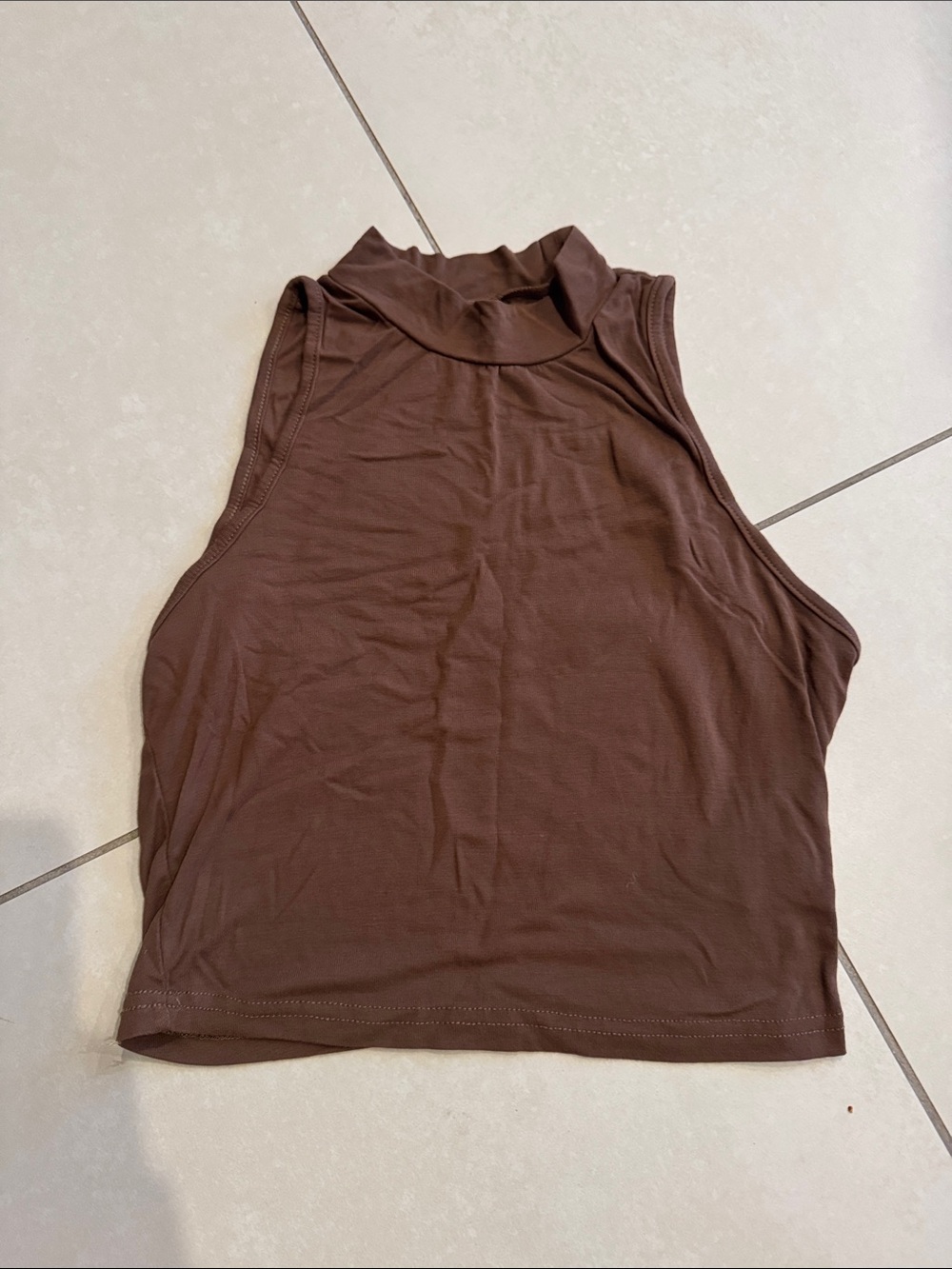 Sleeveless Mock Neck Crop Top - Brown